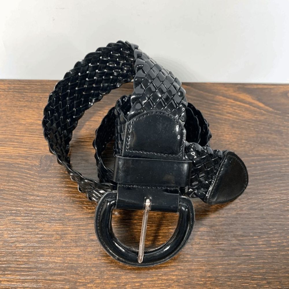 Patent Leather Black Woven Belt up to 40" Fit
